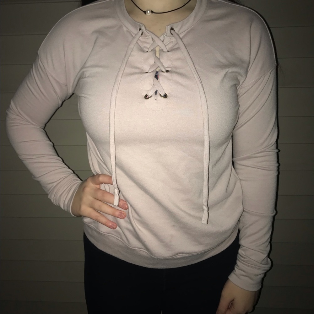 Light Pink/Cream Laced Up Sweater
